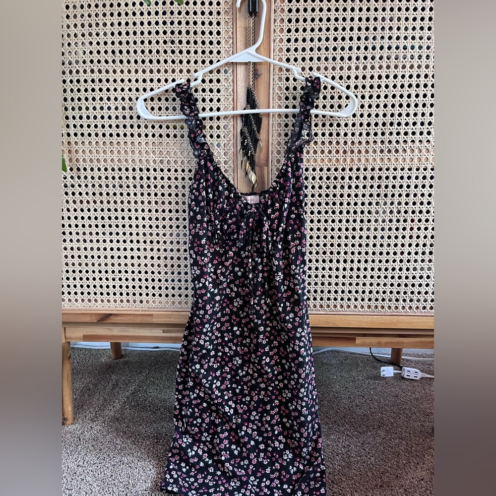 Juniors Black and Pink Floral Mini Dress